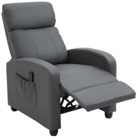 HOMCOM Recliner Armchair, Massage Faux Leather Push Back Reclining Chair with Adjustable Leg Rest, Side Pocket, for Home Living Room Theatre, Grey(m-12)
