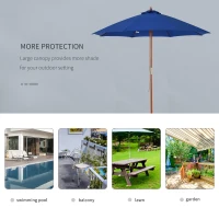 Outsunny 2.5m Garden Parasol Umbrella, Outdoor Market Table Umbrella with Wooden Pole & 8 Fibre Glass Ribs, Round Sun Shade Canopy, Blue(m-6)