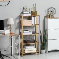 HOMCOM Étagère de rangement en bambou à 5 niveaux, bibliothèque pour salon, chambre et bureau, 60 x 26 x 130 cm, bois naturel(m-2)