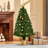 HOMCOM 4FT Prelit Artificial Christmas Tree with Fibre Optics, Baubles Decoration, Golden Pot for Holiday, Home - Green(m-10)