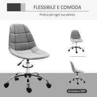 Vinsetto Sedia Girevole , Design Ergonomico e Regolabile Senza Braccioli, Grigio, 59x59x81-91cm(m-6)