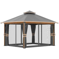 Outsunny Gazebo da Giardino 3x4 m con Zanzariera e Tende, Alluminio e Acciaio, Grigio e Marrone(m-10)