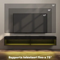 HOMCOM Mobile Porta TV fino 75" Sospeso con Luci LED 16 Colori e Telecomando, 180x40x30cm, Nero(m-6)