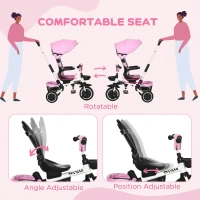 HOMCOM Multifunctional Kids Tricycle, with Rotatable Seat, Adjustable Push Handle - Pink(m-5)