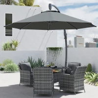 Outsunny 3(m) Garden Cantilever Parasol, Round Overhanging Umbrella with Crank Handle, Cross Base, Aluminium Frame and 360° Rotation, Banana Patio Umbrella for Outdoor Sun Shade, Grey(m-8)