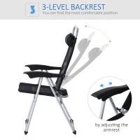 Outsunny Folding Camping Chair, Patio Armchair, 3-Position Adjustable Recliner Reclining Seat with Pillow for Outdoor Garden - Black(m-5)