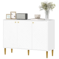 HOMCOM Buffet meuble de rangement avec 2 placard 3 portes étagères ajustables pieds dorés en acier 107 x 35 x 77 cm blanc