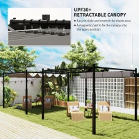 Outsunny 3 x 3(m) Metal Pergola with Retractable Roof and Magnetic Fixture, Outdoor Gazebo Garden Pergola Kit Sun Shade Canopy, UPF30+, 80mm Metal Column, Grey(m-4)