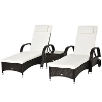 Outsunny Set da Giardino con 2 Sedie a Sdraio con Schienale Reclinabile e Tavolino Basso in Rattan PE, Marrone(m-1)