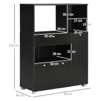 HOMCOM Credenza da Cucina in Legno per Microonde con Armadietti, Mensole e Cassetto, 90x40x120 cm, Nero(m-3)