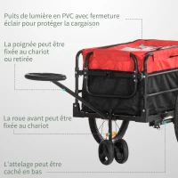 HOMCOM Remorque à vélo ou piéton capacité 100L avec barre d'attelage universelle et tissu Oxford - drapeau et réflecteurs - dim. 130L x 64l x 64/103H cm(m-7)