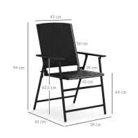 Outsunny Set of Four Folding Rattan Seat Chairs - Black(m-3)