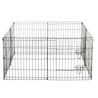 PawHut Recinto per Cani da Esterno, Box Gabbia per Cani Gatti Cuccioli Roditori Recinzione Rete 8 Pezzi 61 x 61cm Nero(m-10)