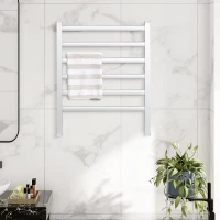 HOMCOM Toallero Eléctrico Radiador 140W IPX4 Calentador de Toallas con 6 Barras para Pared o Suelo 69x36x90 cm Plata(m-7)