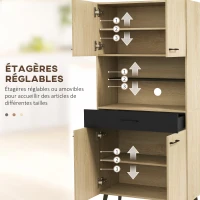 HOMCOM Armoire de cuisine multi-rangements avec tiroir 2 placards étagères réglables hauteur 178 cm noir et bois naturel(m-5)
