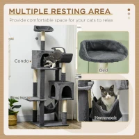 PawHut 177cm Cat Tree with Scratching Post, Hammock, Cat House - Dark Grey(m-4)