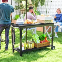 HOMCOM Desserte de jardin en acier chariot de service à roulettes avec plan de travail 135 x 55 x 86,5 cm noir(m-2)