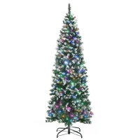 HOMCOM 6FT Tall Prelit Pencil Slim Artificial Christmas Tree with Realistic Branches, 300 Colourful LED Lights and 618 Tips, Xmas Decoration, Green(m-1)