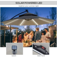 Outsunny 3m LED Light Overhanging Parasol - Grey(m-4)