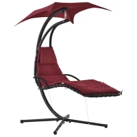 Outsunny Bain de Soleil transat Suspendu Chaise Suspendu Extérieur avec Pare-Soleil et Matelas Design Contemporain 194L x 117l x 192H cm Acier Polyester Rouge Noir(m-1)