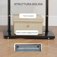 HOMCOM Appendiabiti da Terra a C con 3 Ganci, Barra e Vassoio Inferiore, Base in Pietra e Piedini Antiscivolo, Nero(m-5)