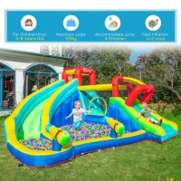 Outsunny Kids Bouncy Castle Water Slide 5 in 1 Inflatable Bounce House Jumping Castle Water Pool Gun Climbing Wall with Air Blower for Kids Age 3-8, 3.85 x 3.65 x 2m(m-7)
