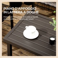 Outsunny Tavolino da Caffè in Acciaio con Piedini Regolabili e Piano a Doghe, 91x51x46 cm, Marrone(m-5)