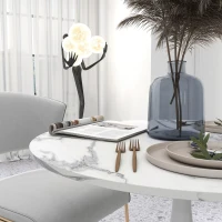 HOMCOM Small 2-Person Dining Table, Elegant Design Table with Steel Base and Non-slip Foot Pad, White and Grey(m-6)