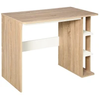 HOMCOM Computer Desk, Writing Desk with 3-Tier Storage Shelf, Work Table for Home Office, Study, Living Room, Oak and White(m-11)
