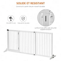 PawHut Barrière de sécurité chien barrière autoportante longueur réglable porte verrouillable intégrée dim. 113-166L x 36l x 71H cm pin blanc(m-7)