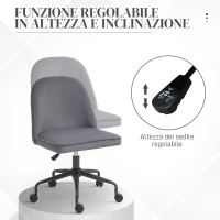 HOMCOM Sedia da Ufficio con Altezza Regolabile e Funzione Dondolo, Rivestimento in Tessuto Vellutato, Grigio(m-4)