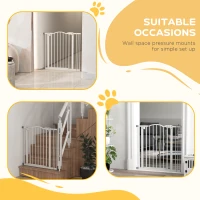 PawHut Metal 74-87cm Adjustable Pet Gate Safety Barrier w/ Auto-Close Door White(m-6)