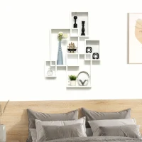 HOMCOM Floating Shelves, Wall Mounted Interlocking Cube Shelves, Display Wall Shelf for Living Room, Bedroom, Hallways, White(m-2)