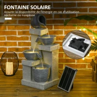 Fontaine de jardin Outsunny à énergie solaire fontaine à cascade en résine à 4 niveaux avec lumières LED et pompe gris(m-5)