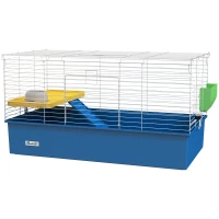 PawHut Chinchillas Small Rabbit Guinea Pig Small Animal Cage, Pet Playhouse, with Platform, Ramp, 99 x 52 x 53cm, Blue(m-11)