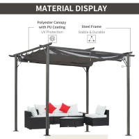Outsunny 3 x 3(m) Metal Retractable Pergola, Garden Gazebo Metal Pergola Canopy Outdoor Sun Shade Shelter for Party BBQ, Grey(m-4)
