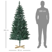 HOMCOM Árbol de Navidad Artificial 180 cm con 536 Ramas Apertura Automática y Base Cruzad de Madera Decoración Ø90x180 cm Verde(m-3)
