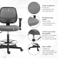 Vinsetto Fauteuil de bureau assise haute réglable, accoudoirs, dim. 60l x 57P x 97-119H cm sur roulettes, gris(m-7)