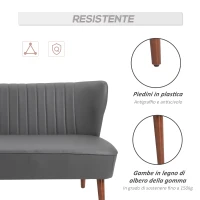 HOMCOM Divano a 2 Posti dal Design Moderno, Divanetto 2 Posti con Telaio in Legno e Rivestimento in Pelle PU per Soggiorno e Camera da Letto, Grigia, 108.5 x 61 x 79cm(m-7)