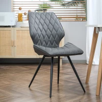 HOMCOM Set of 4 Dining Chairs, Kitchen Chairs with Metal Legs, PU Leather Seat and Backrests, Grey(m-8)