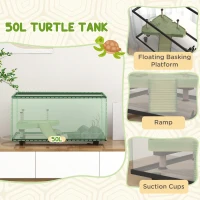 PawHut 50L Glass Turtle Tank Aquarium with Basking Platform, Easy Drainage, Strip Patch Thermometer(m-4)