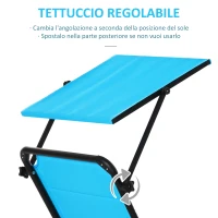 Outsunny Sedia Sdraio da Esterno Pieghevole con Tettuccio e Rivestimento Imbottito in Gommapiuma, Lettino Prendisole da Giardino con Schienale Regolabile 66x164x81cm Blu(m-5)
