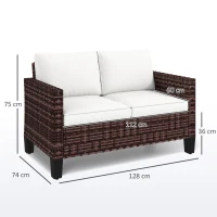 Outsunny Two-Seater Rattan Outdoor Sofa - Brown(m-3)