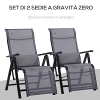 Outsunny Sdraio da Giardino Zero Gravity Set 2 Pz, Regolabile su 9 Livelli, con Cuscini, 65x70x111cm, Grigio(m-5)