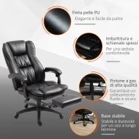 Vinsetto Sedia da Ufficio ad Altezza Regolabile con 6 Punti Massaggianti, in Finta Pelle, 68.5x68.5x113-121 cm, Nera(m-8)