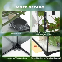 PawHut Glass Reptile Terrarium with Decor Kit, Breeding Tank with Thermometer for Small Animals, 50 x 30 x 35cm, Heated - Black(m-6)