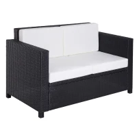 Outsunny Canapé de jardin 2 places canapé droit 4 coussins déhoussables 130L x 70l x 80H cm résine tressée noire(m-10)