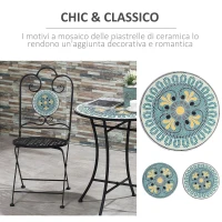 Outsunny Set da Giardino 3 Pezzi con Mosaico, Tavolino e 2 Sedie Pieghevoli, Verde(m-4)