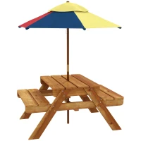Outsunny Table de pique-nique pour enfants avec bancs, parasol amovible, 2 bacs en plastique, table 2 en 1 pour 4 enfants(m-1)
