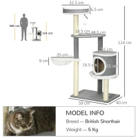 PawHut Cat Tree for Indoor Cats, Cat Tower with Scratching Posts, Multi-level Kitten Climbing Tower, 124cm(m-3)